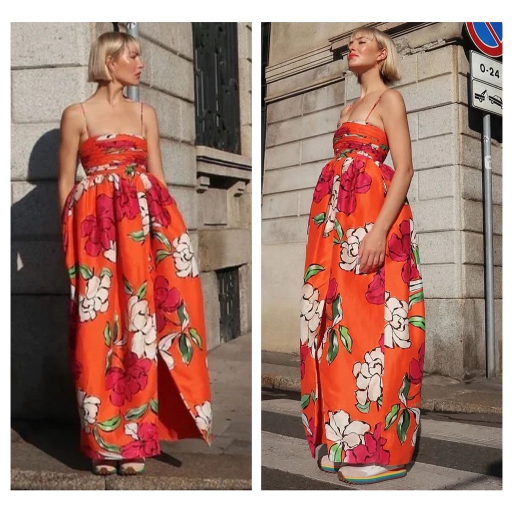 Aje. Sculptura Monument Tulip Linen Blend Maxi Dress Vivid Camel size 10 | US 6 - Picture 4 of 16